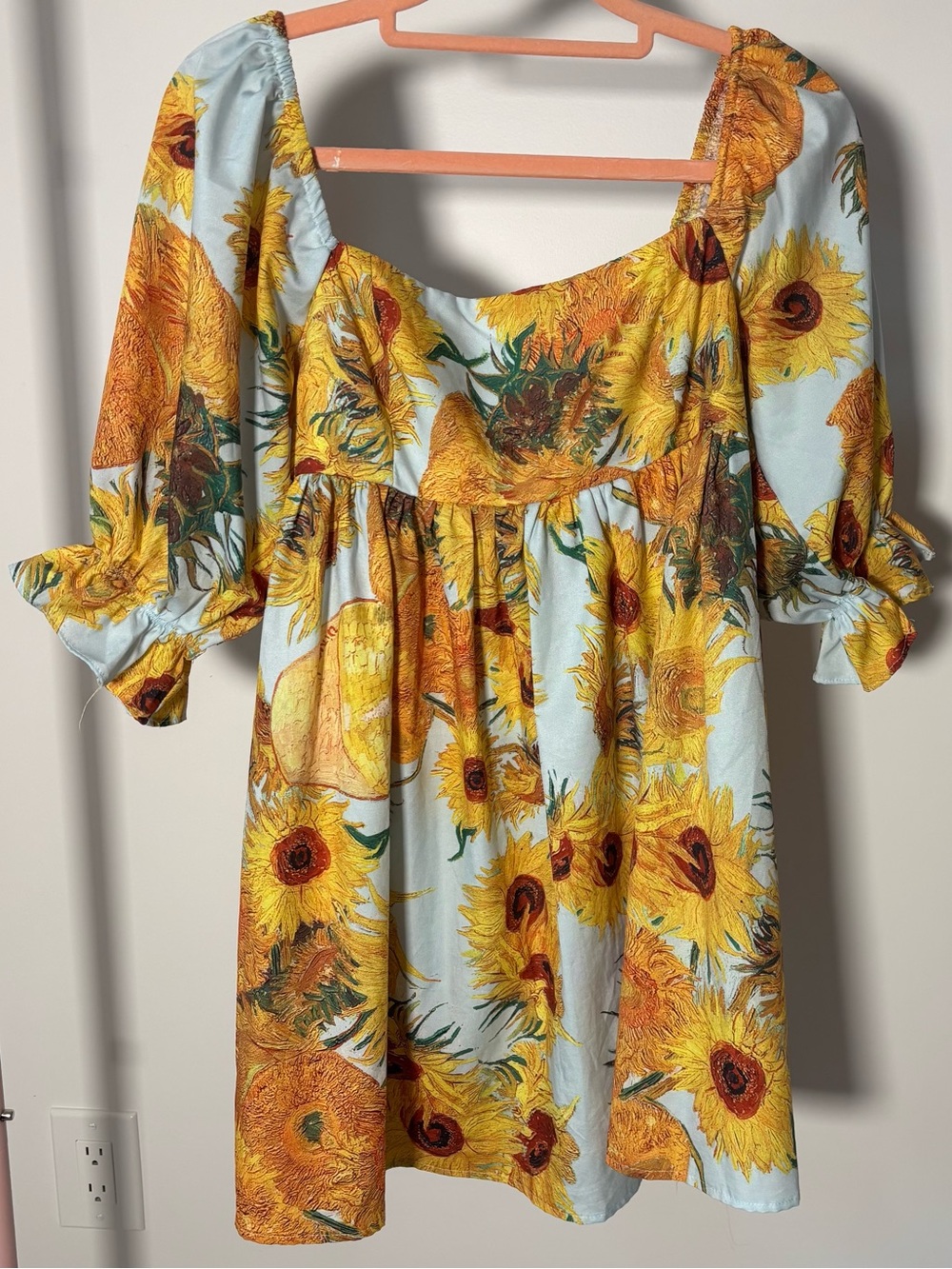 Sunflower Puff Sleeve Mini Dress - Light Blue